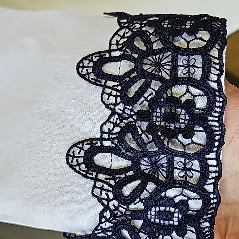 Preston & York white tunic blouse with navy blue lace trim Size 12. - Picture 3 of 10